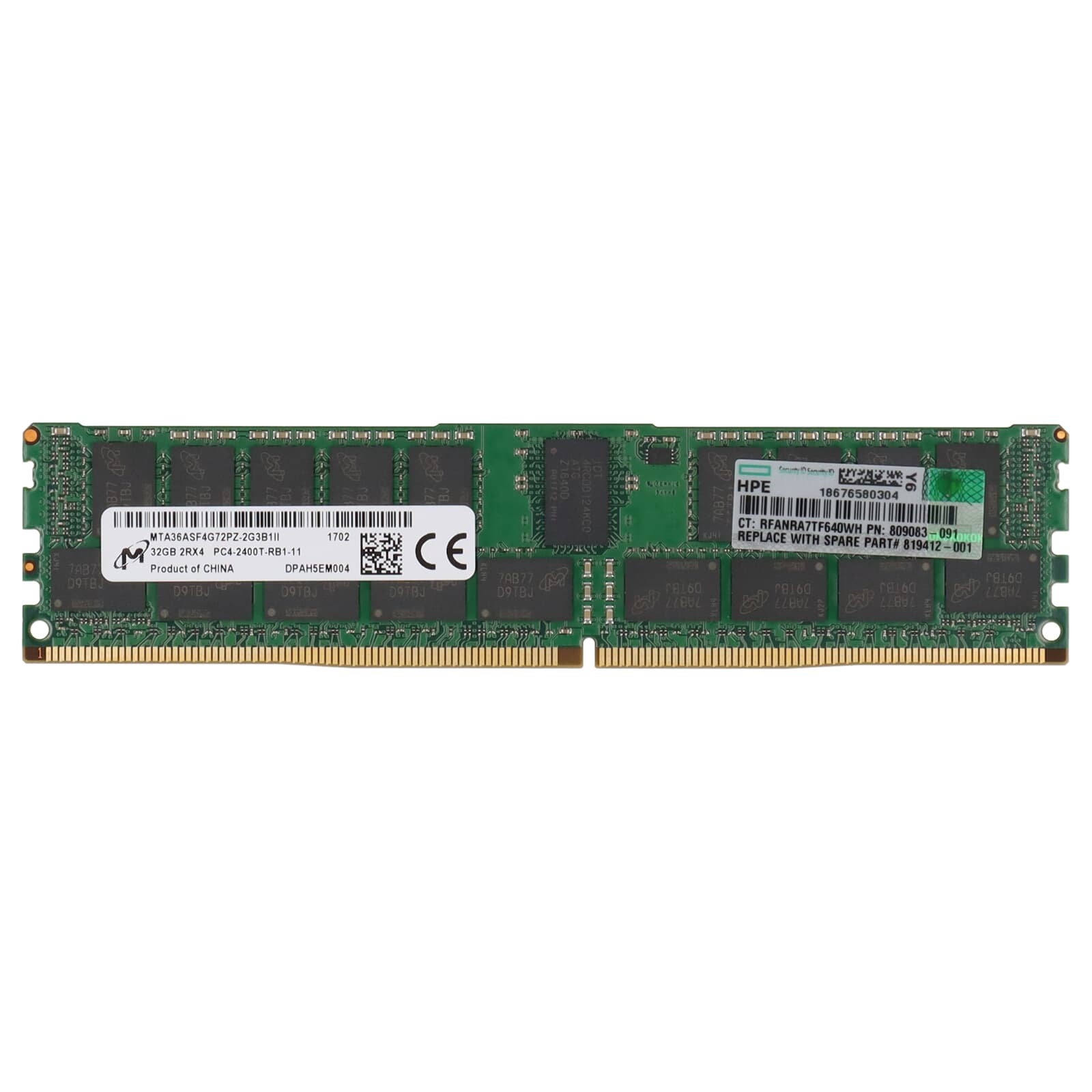 HPE DDR4-RAM 32GB PC4-2400T ECC RDIMM 2R 809083-091 805351-B21 MTA36ASF4G72PZ-2G HPE DDR4-RAM 32GB PC4-2400T ECC RDIMM 2R 809083-091 805351-B21 MTA36ASF4G72PZ-2G