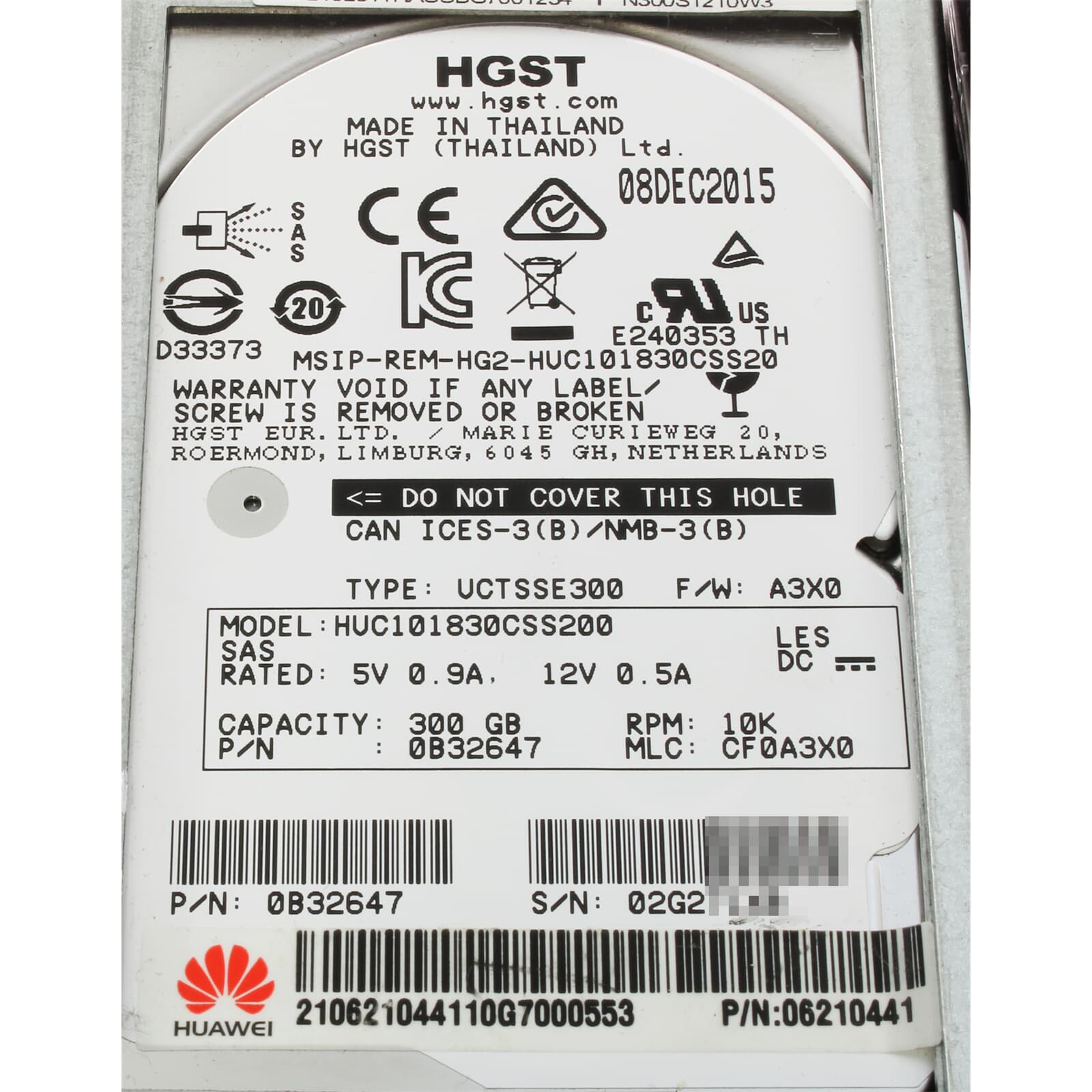 Huawei SAS Festplatte 300GB 10k SAS 12G LFF RH2288 V3 - 06210441 