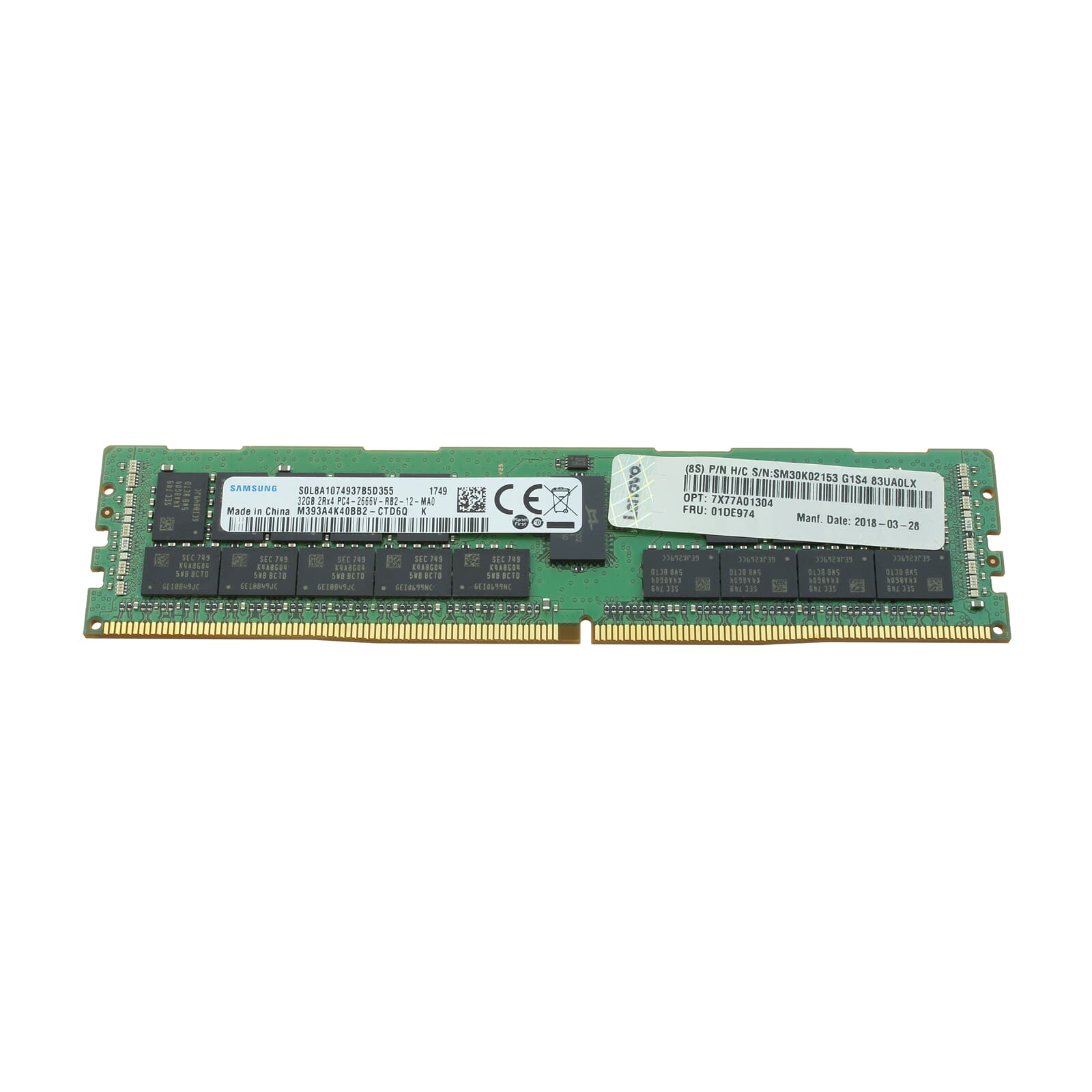 Lenovo DDR4-RAM 32GB PC4-2666V ECC RDIMM 2R 01DE974 7X77A01304  M393A4K40BB2-CTD