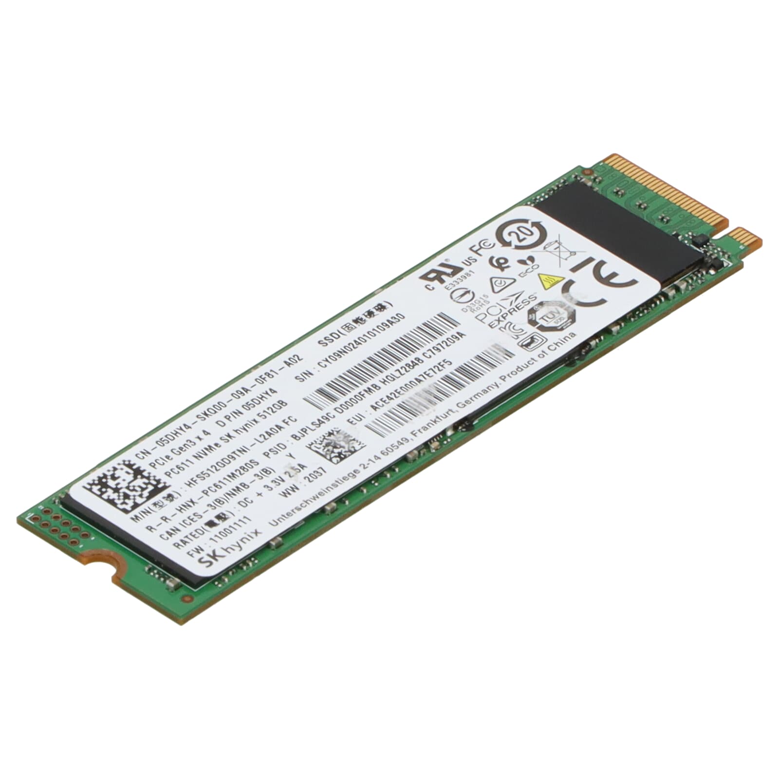 Dell PC611 512GB M 2 2280 PCIe 3 0 X4 NVMe SSD 5DHY4 HFS512GD9TNI L2A0A