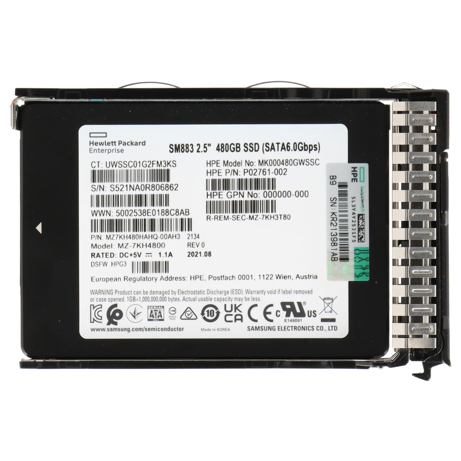 HPE SM883 480GB 6G SATA SSD MU DS 2,5" SFF - P09907-001 P09712-B21 MZ ...
