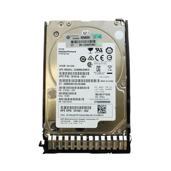 781577-001 Hot Swap HDD HP 600GB SAS Festplatte – 2.5 Zoll, 10k U/min, 12G, Refurbished, Für Server SCSI HDD
